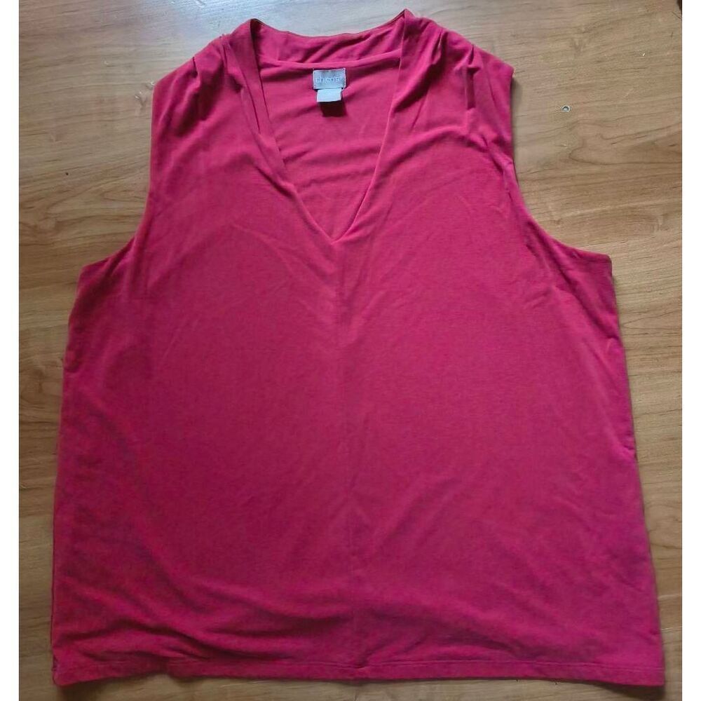 Chico's knit top deep v neck tank knit fashion Stilleto Fushia Size 3 US XL